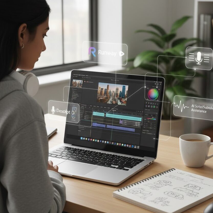 Girl Editing Video with AI 